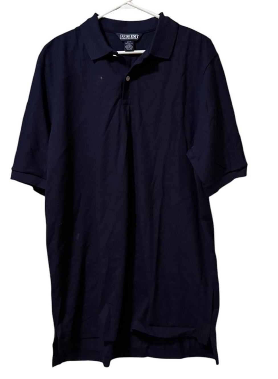 Lands End Polo Shirt Short Sleeve Size 42-44 Blue Cotton Preppy Golf Casual